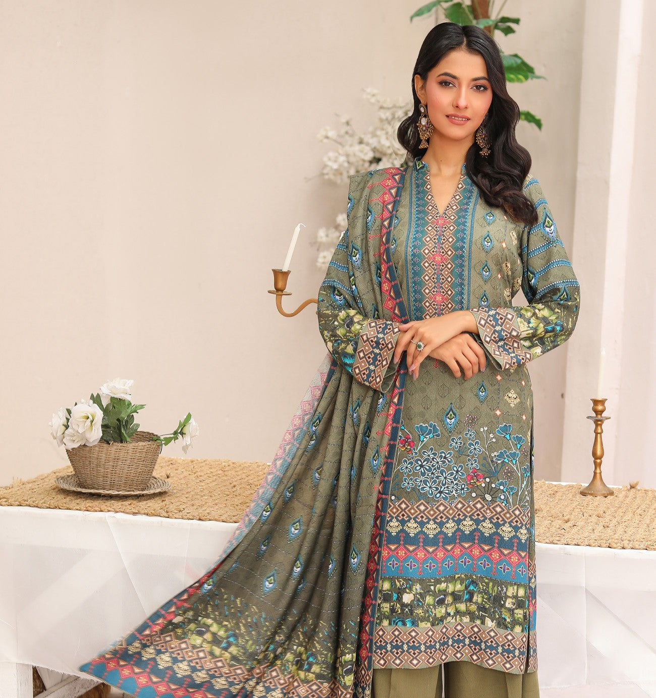 MTF - TIME TO SHINE UNSTICHED 3 PC DIGITAL PRINTED KARANDI SUIT - MTS 08