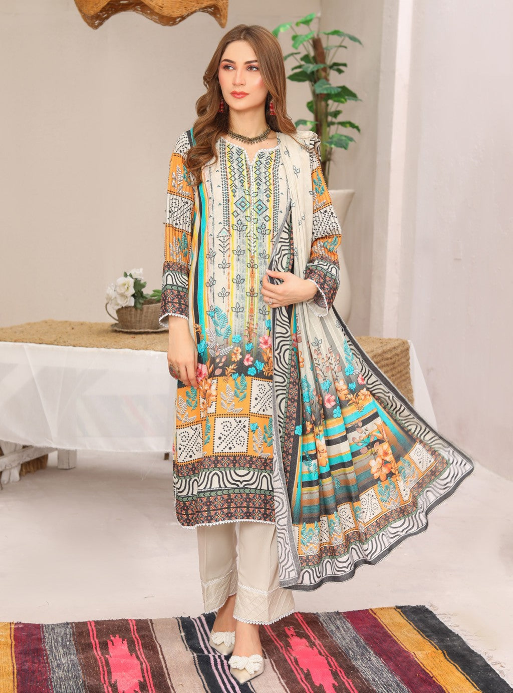 MTF - TIME TO SHINE UNSTICHED 3 PC DIGITAL PRINTED KARANDI SUIT - MTS 04