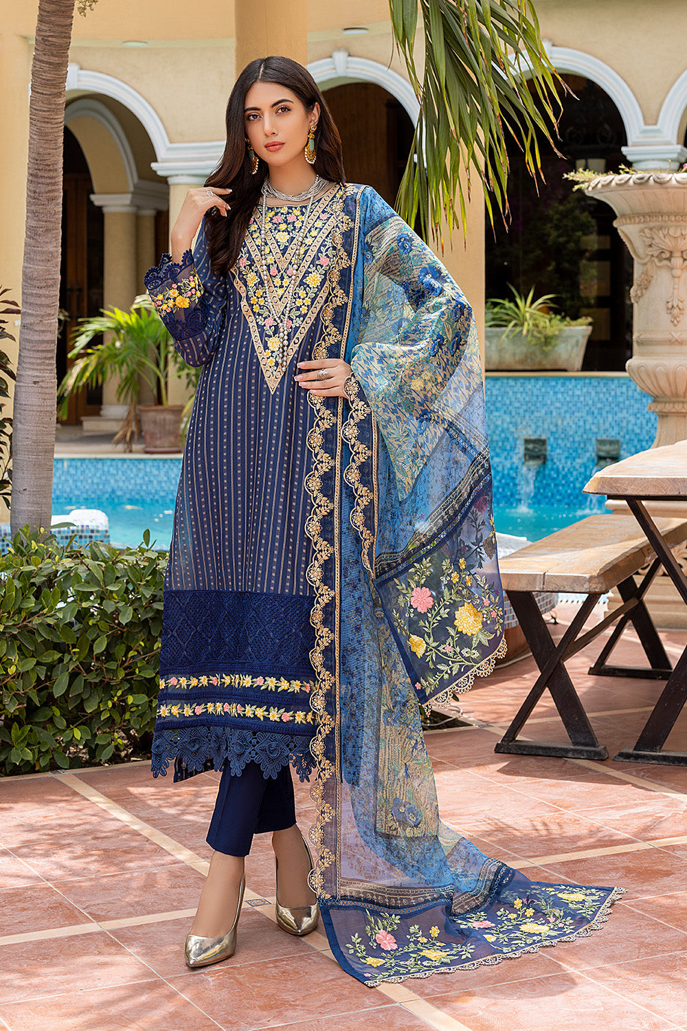 Aquatic - Azure Lawn Embroidered Unstitched 3 Pcs