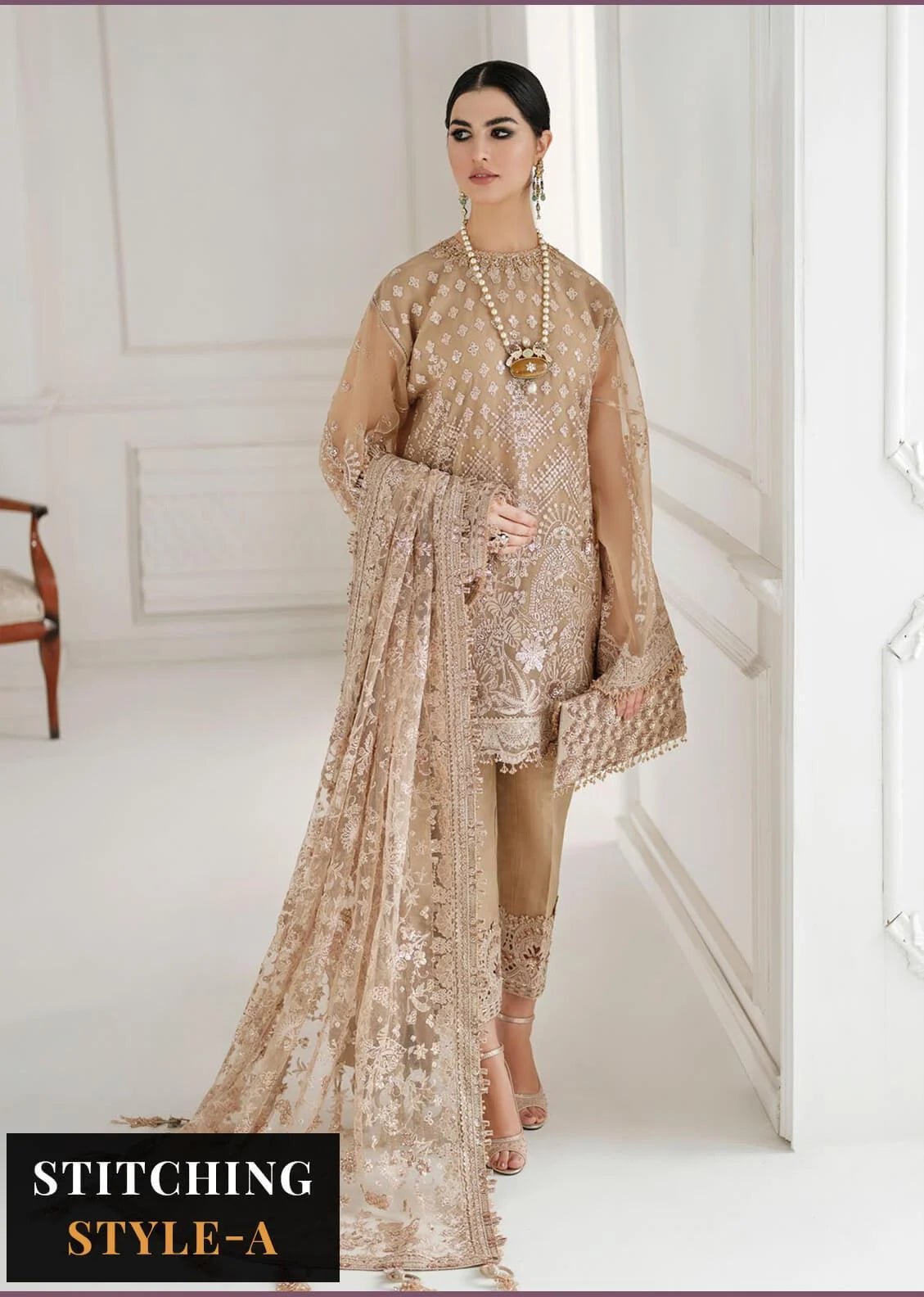 Baroque Embroidered Net Suits Unstitched 3 Piece - D04 - Luxury Festive Tale