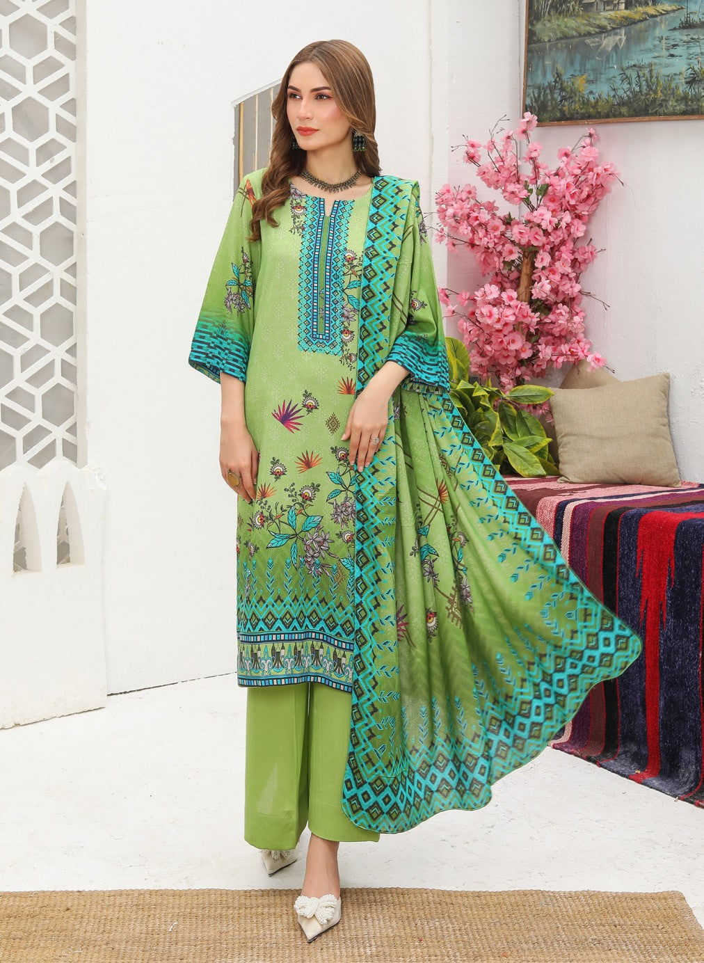 MTF - TIME TO SHINE UNSTICHED 3 PC DIGITAL PRINTED KARANDI SUIT - MTS 03