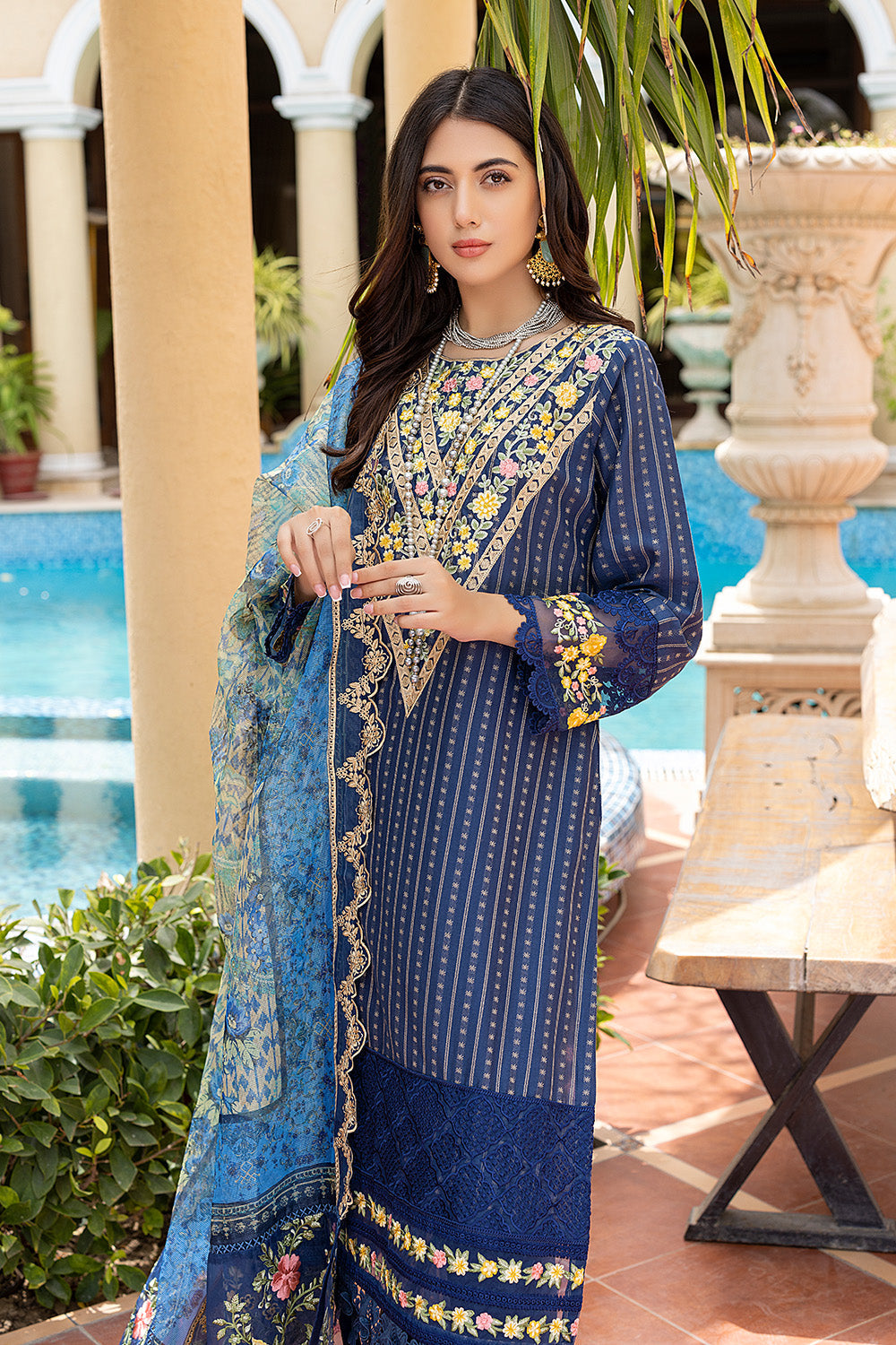 Aquatic - Azure Lawn Embroidered Unstitched 3 Pcs