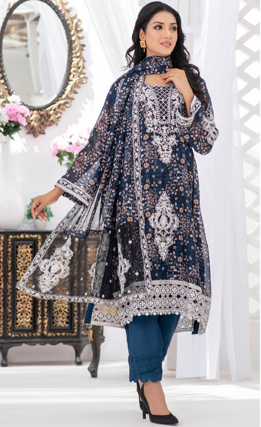 Umer Aayan - Gul Luxury Printed Embroidered Chiffon - 03