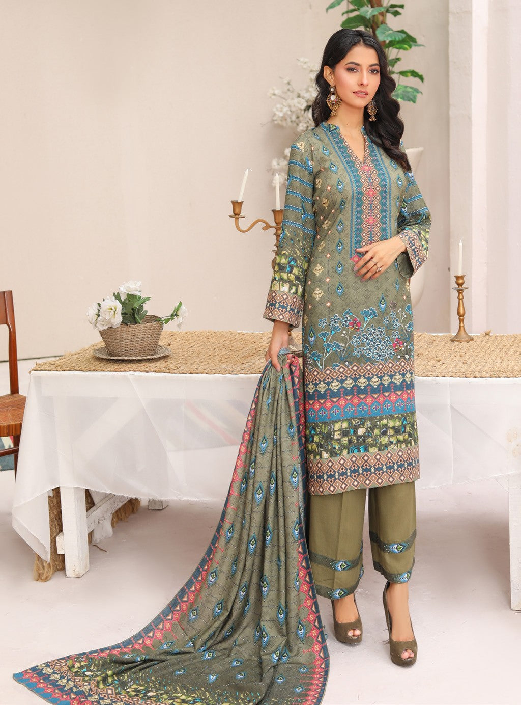 MTF - TIME TO SHINE UNSTICHED 3 PC DIGITAL PRINTED KARANDI SUIT - MTS 08