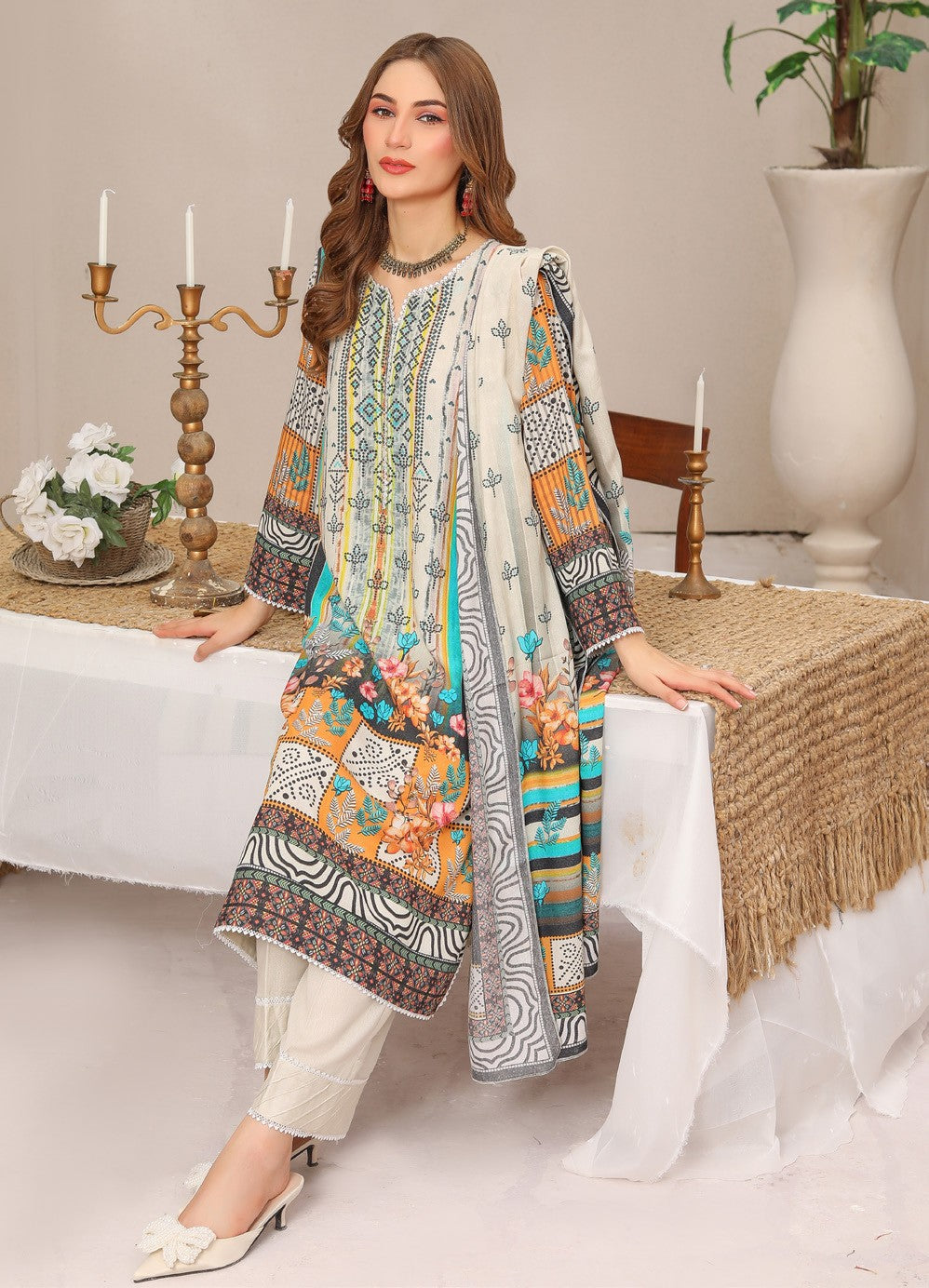 MTF - TIME TO SHINE UNSTICHED 3 PC DIGITAL PRINTED KARANDI SUIT - MTS 04