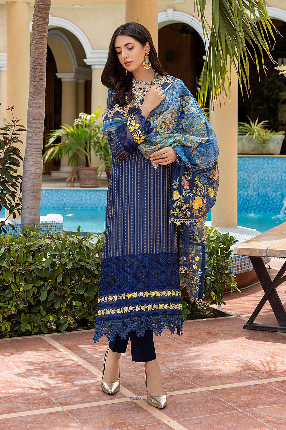 Aquatic - Azure Lawn Embroidered Unstitched 3 Pcs