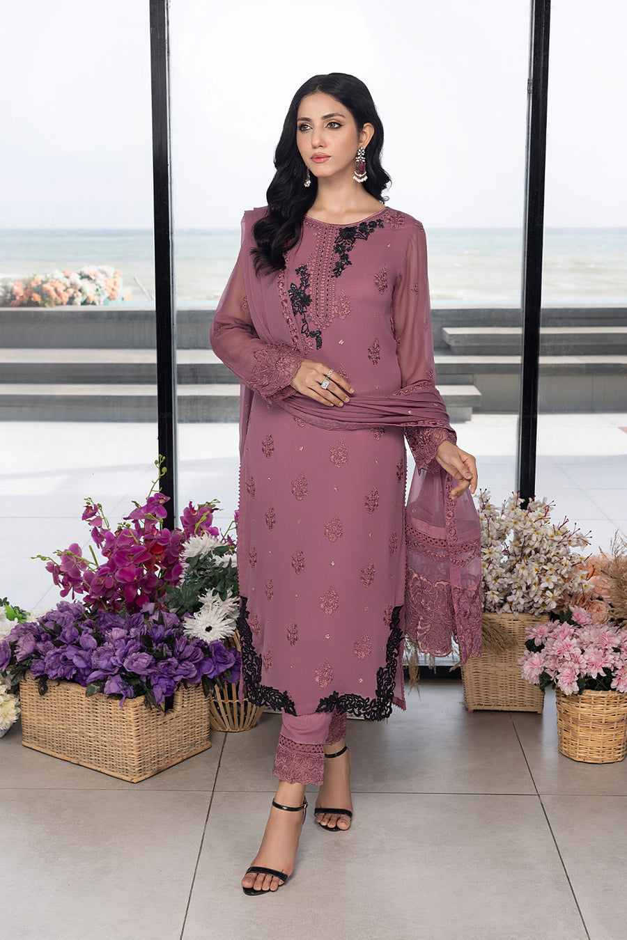 Azure - Luxe Embroidered 03 Pcs - Rosy Glaze