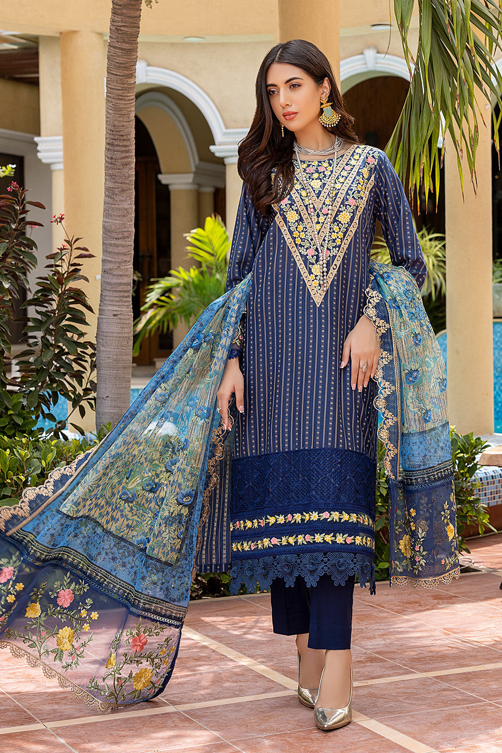 Aquatic - Azure Lawn Embroidered Unstitched 3 Pcs