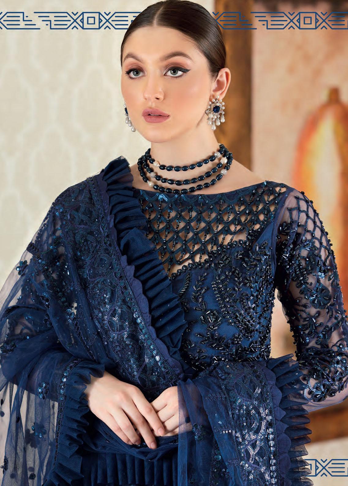 Mahermah By Emaan Adeel Embroidered Net Suits Unstitched 3 Piece MB-304 - Luxury Collection