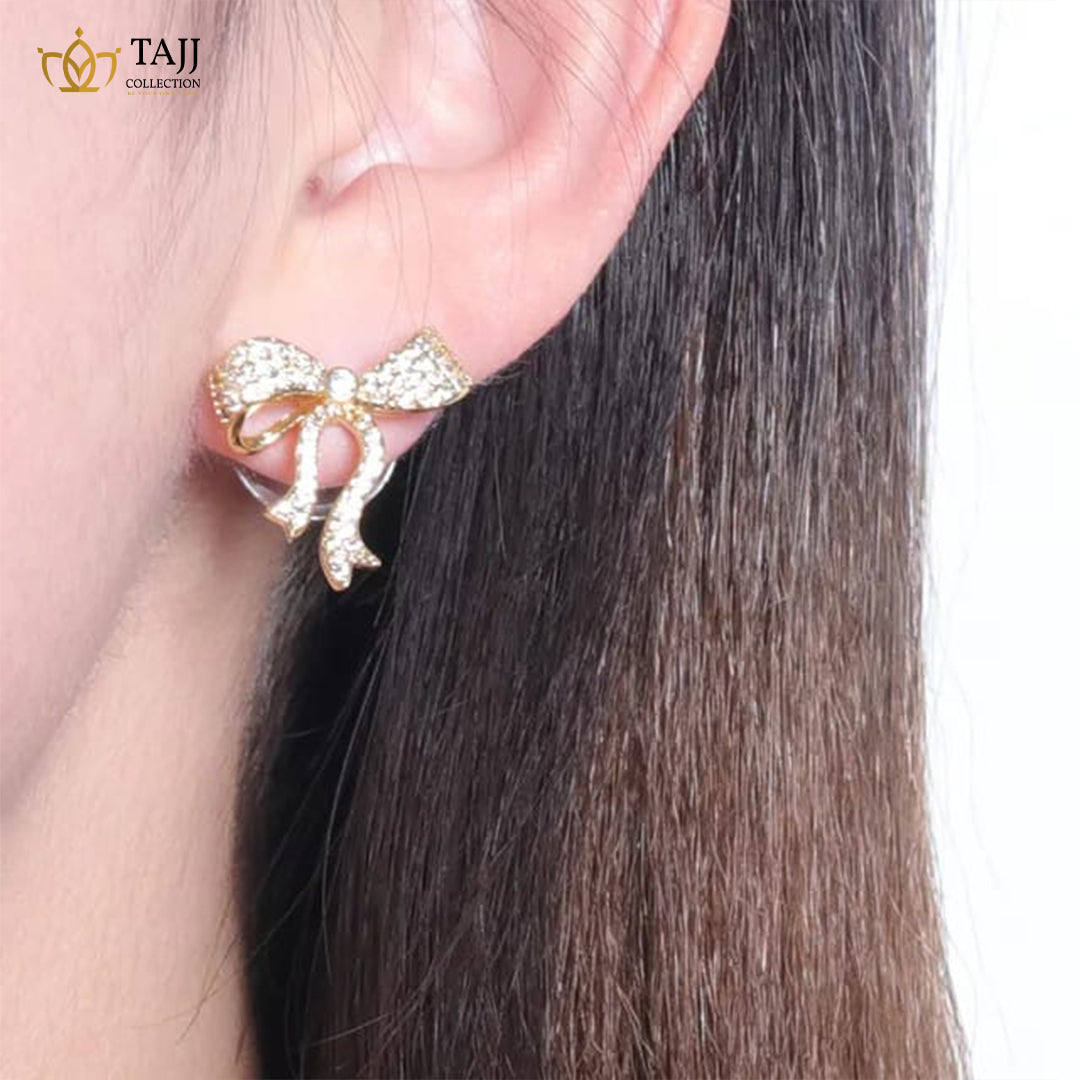 Bow Earrings Gold Silver for Women Pink White Bow Pearl Earrings