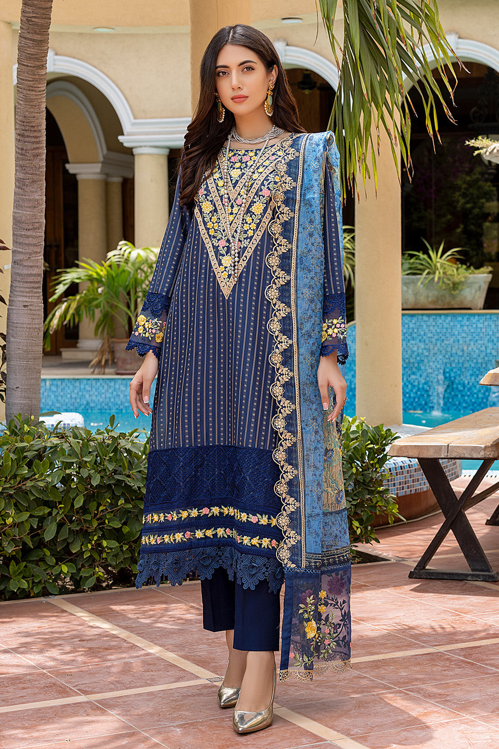 Aquatic - Azure Lawn Embroidered Unstitched 3 Pcs