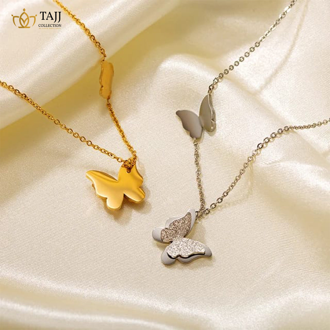 Fashion Trend Cute Butterfly Flying Apsaras Necklace Classic Cold Wind Simple Stainless Steel Pendant Clavicle Chain Gift