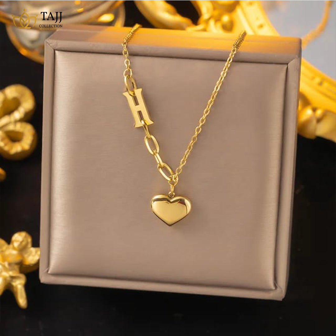 Solid Titanium Steel Letter 'H' Shaped Heart Pendant Minimalist Style Necklace For Women's Collarbone