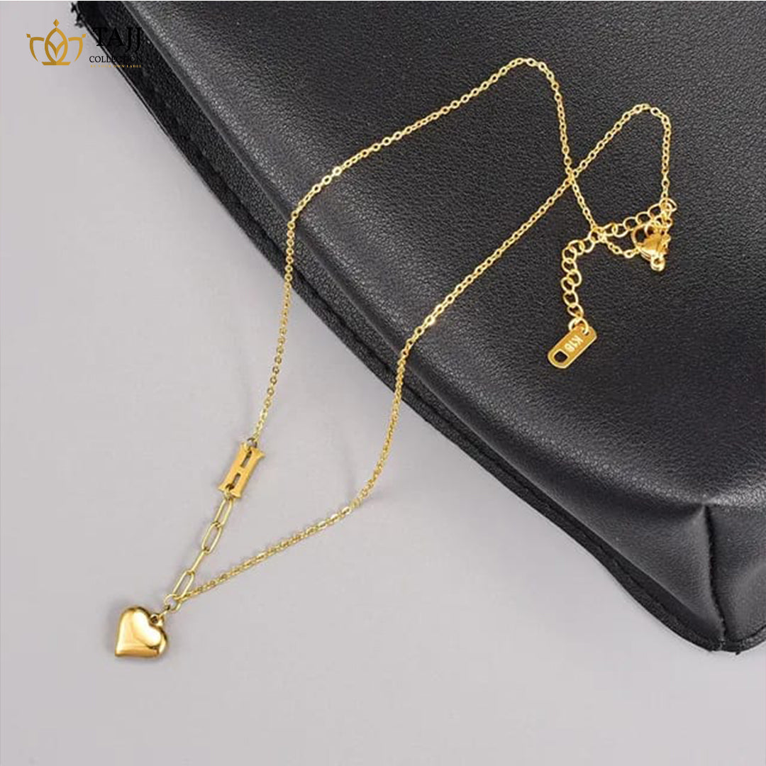 Solid Titanium Steel Letter 'H' Shaped Heart Pendant Minimalist Style Necklace For Women's Collarbone