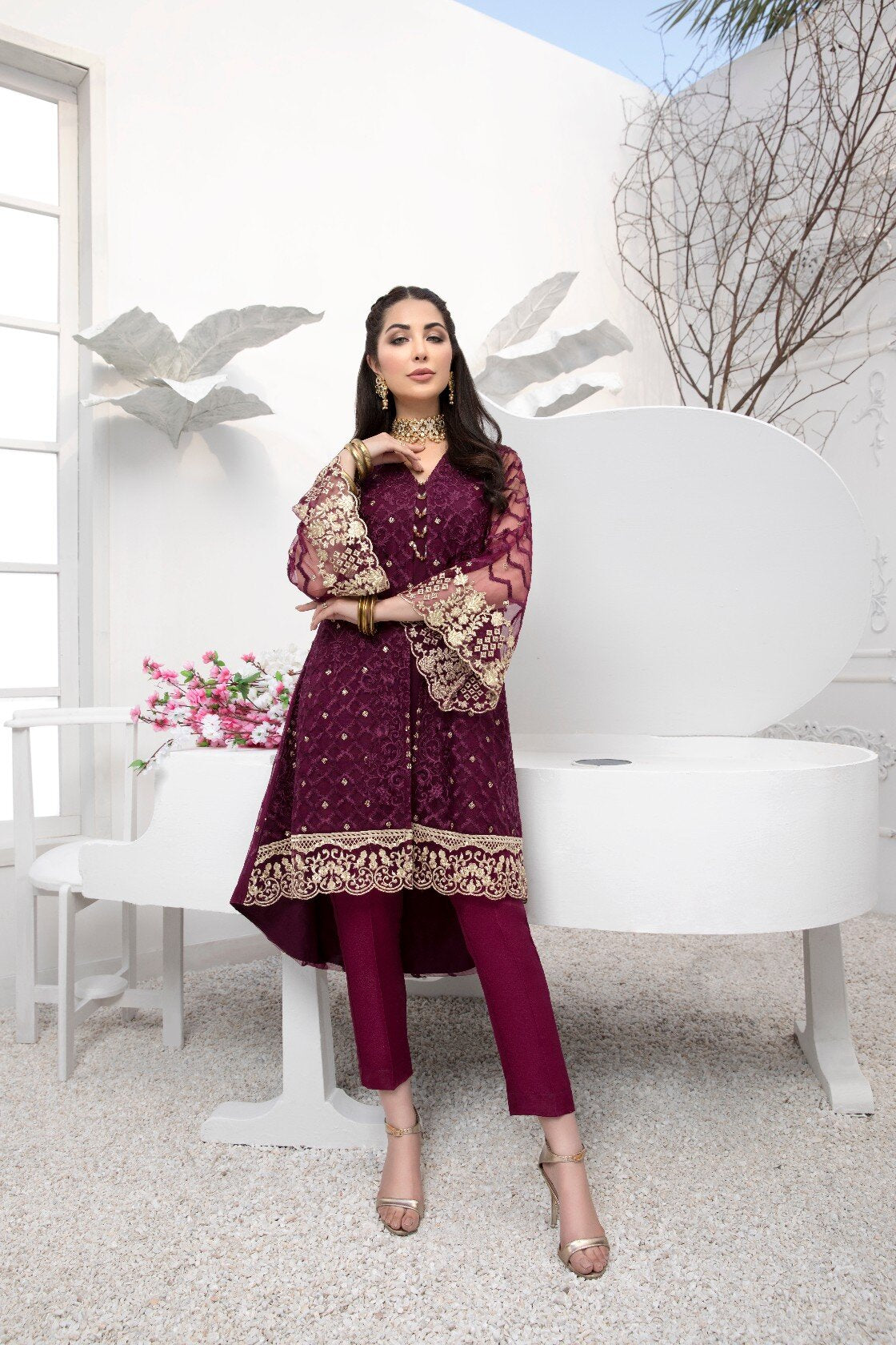 Azure - Luxury Formals Embroidered Kurti - Berrylicious