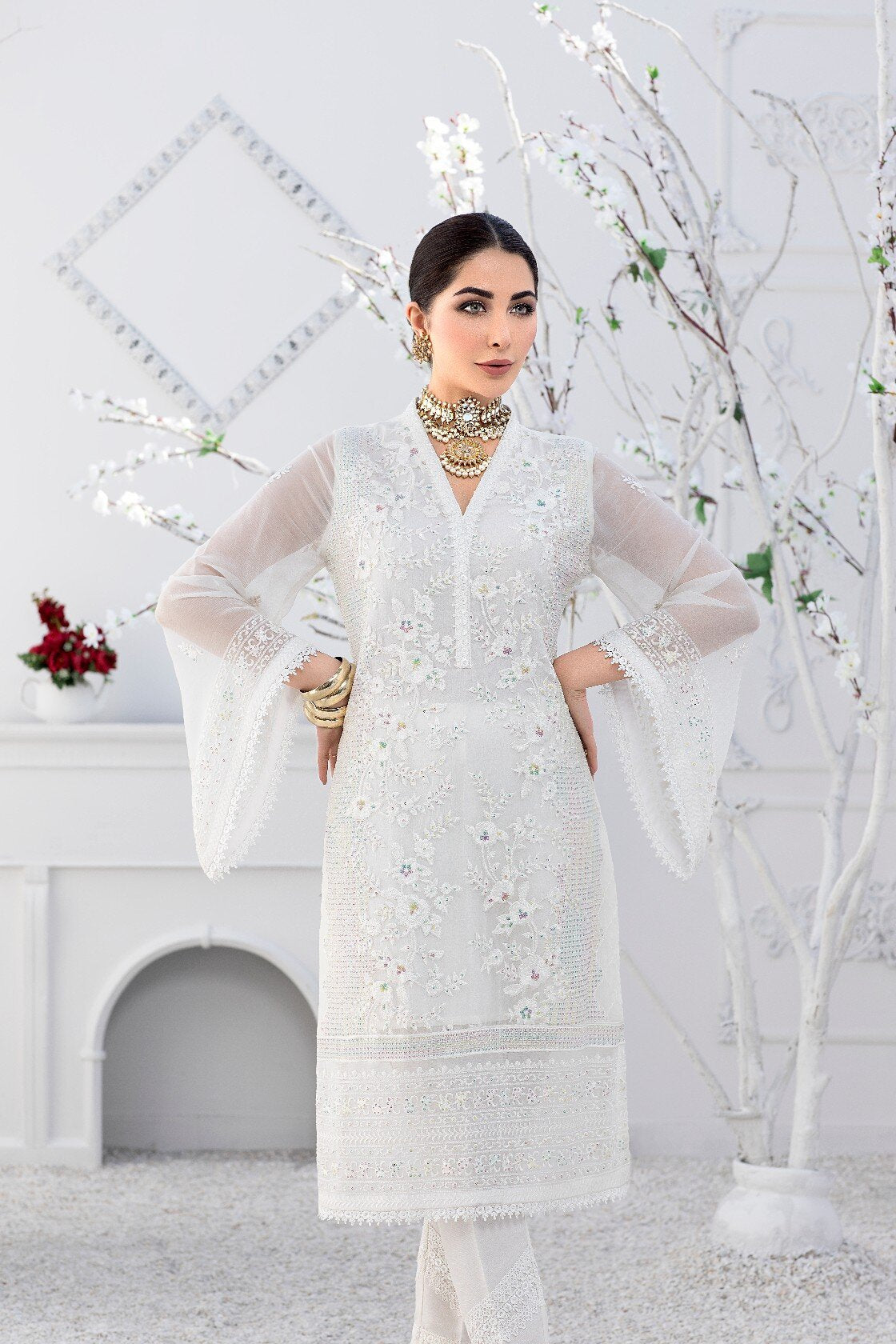 Azure - Luxury Formals Embroidered Kurti - Crystal Haze