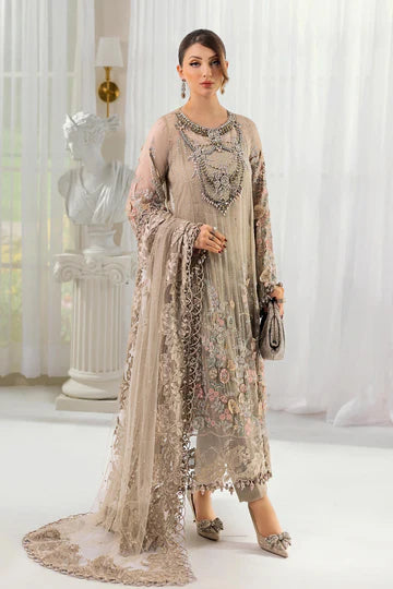 3 Piece Unstitched Embroidered Chiffon Suit | D7
