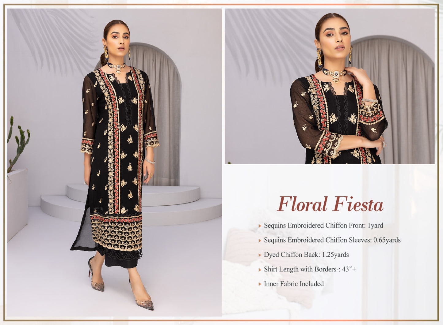 Luxury Formals Unstitched Shirt - Floral Fiesta