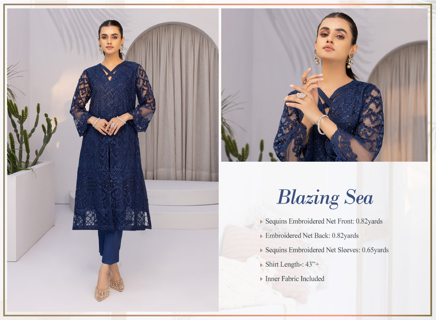 Luxury Formals Unstitched Shirt - Blazing Sea