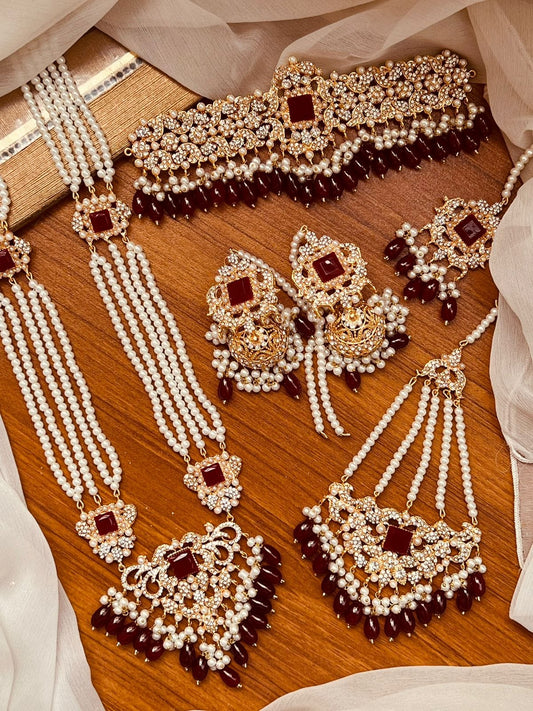 Choker Mala Bridal Set - Mahroon