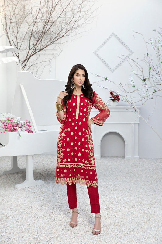 Azure - Luxury Formals Embroidered Kurti - Majestic Blooms