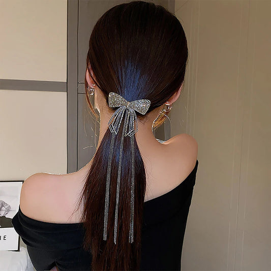 New Fashion Bow Tassel Hair Clips For Women Delicate Sparkly Rhinestone Tassel Hairpin Hair Accessories