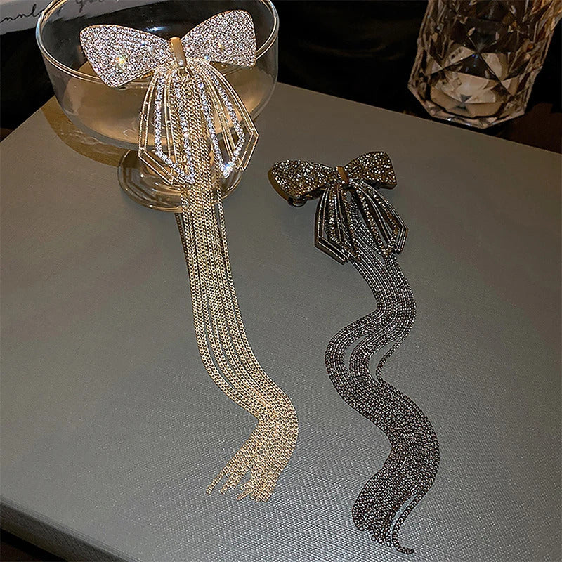 New Fashion Bow Tassel Hair Clips For Women Delicate Sparkly Rhinestone Tassel Hairpin Hair Accessories