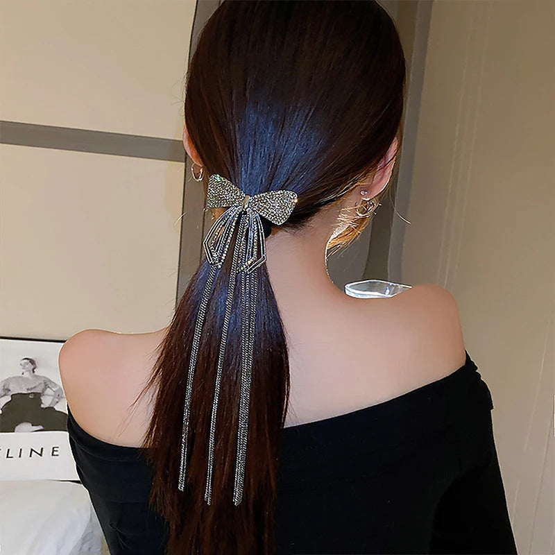 New Fashion Bow Tassel Hair Clips For Women Delicate Sparkly Rhinestone Tassel Hairpin Hair Accessories