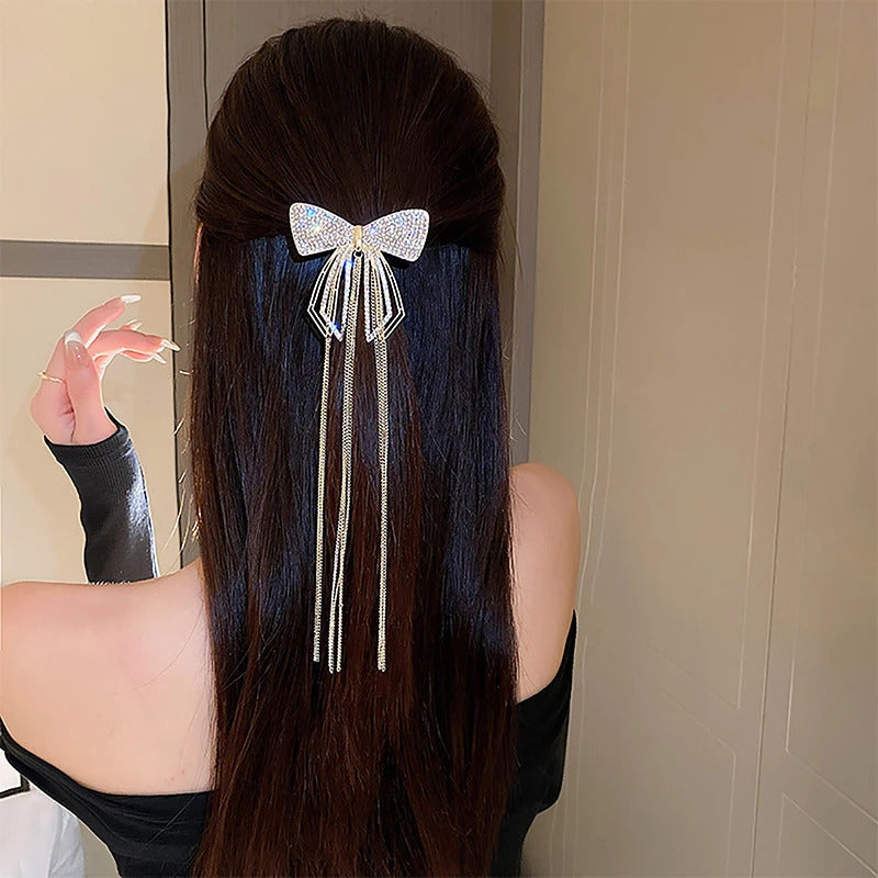 New Fashion Bow Tassel Hair Clips For Women Delicate Sparkly Rhinestone Tassel Hairpin Hair Accessories