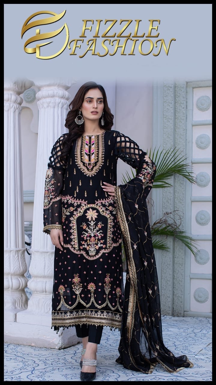 FIZZLE FASHION Sitched Embroidered Chiffon collection D#5 23