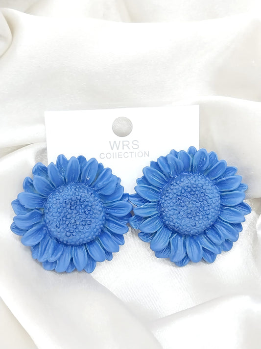 Blue Vibrant Flower Earrings