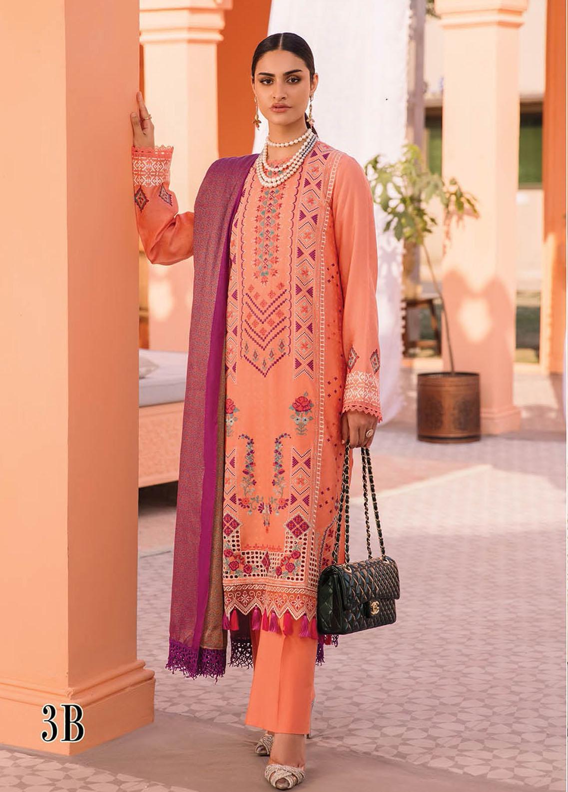 RajBari Embroidered Jacquard Suits Unstitched 3 Piece RB23F 3B - Luxury Collection