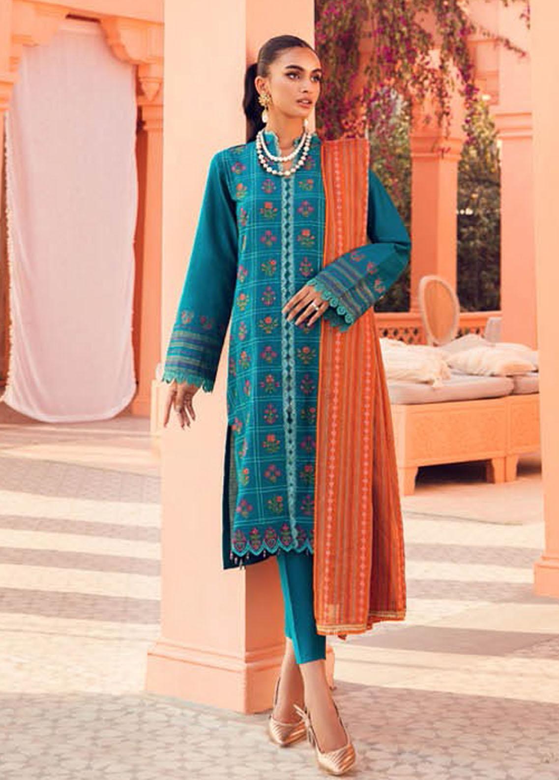 RajBari Embroidered Jacquard Suits Unstitched 3 Piece RB23F 6B - Luxury Collection