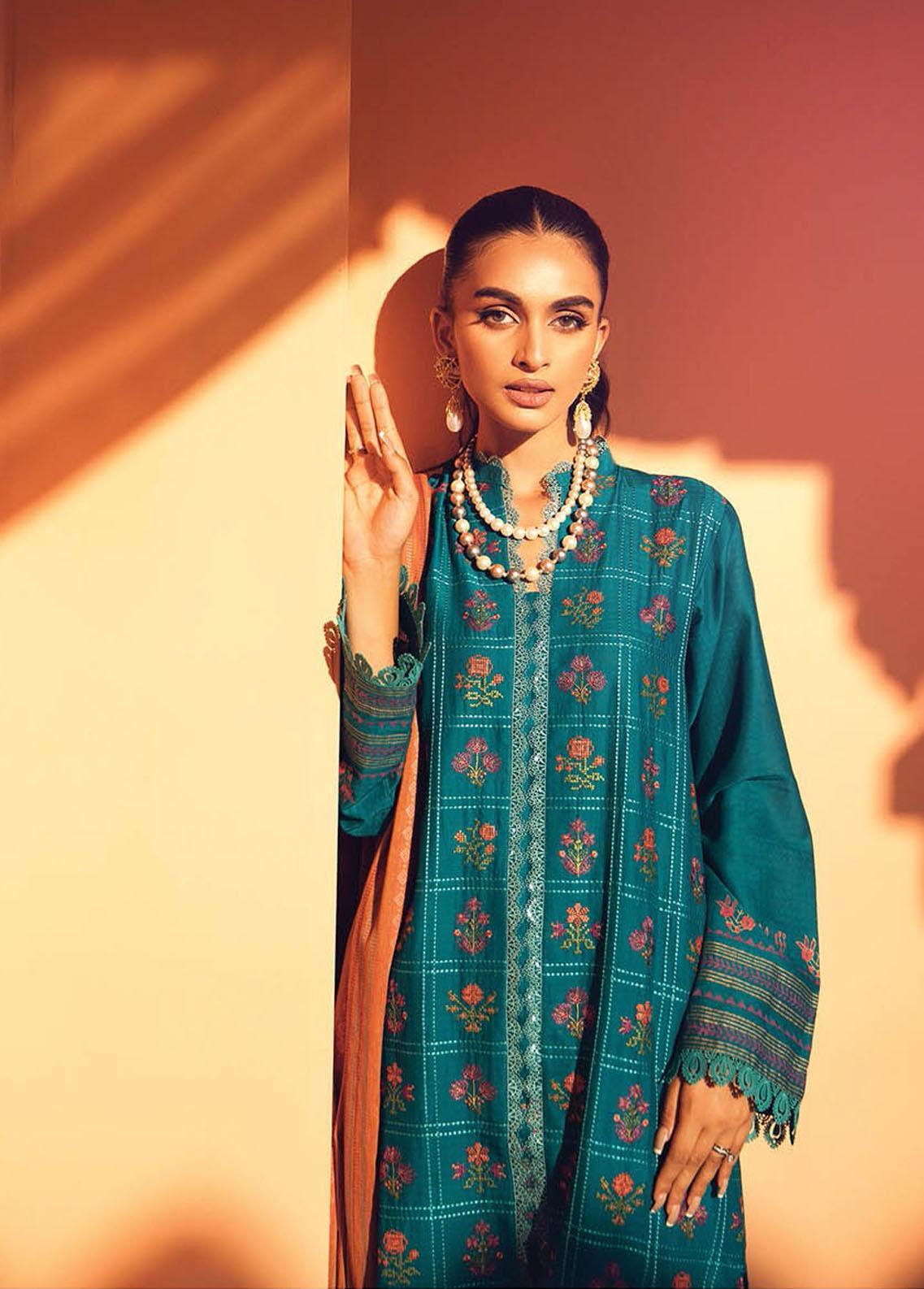 RajBari Embroidered Jacquard Suits Unstitched 3 Piece RB23F 6B - Luxury Collection